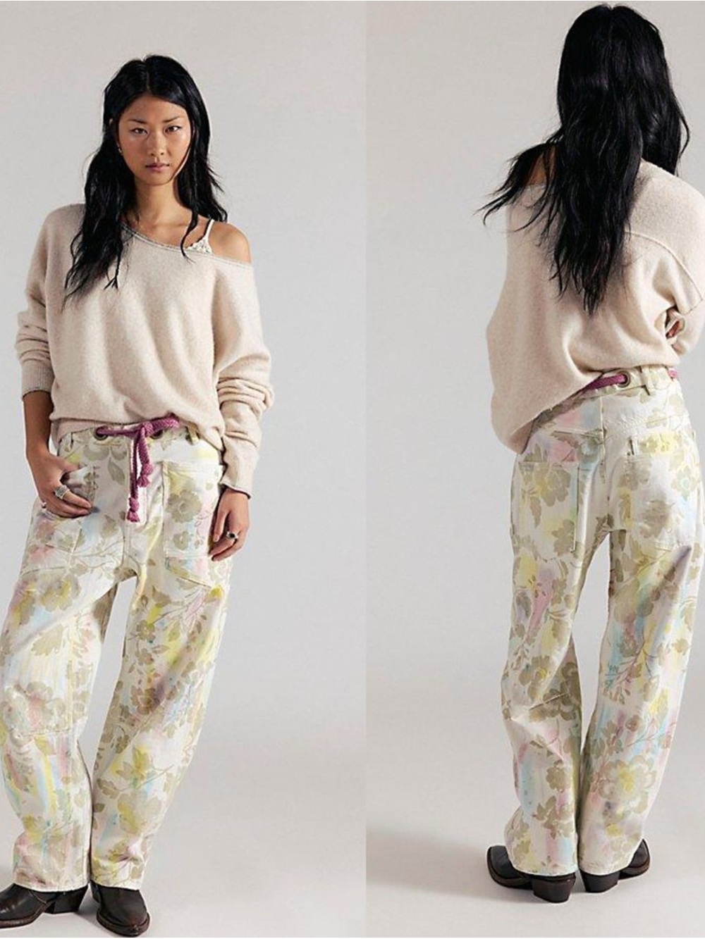 NWT We The Free Moxie Flocked Barrel Jeans Free People 28